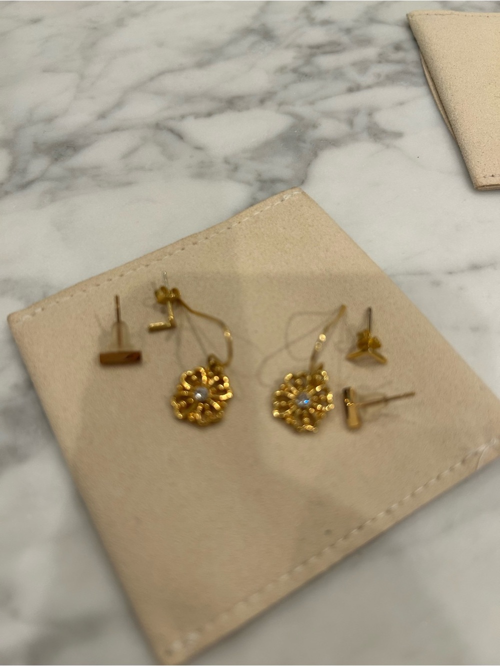 NWOT STACK Gold Floral Crystal Dangling Earrings - STACK SET